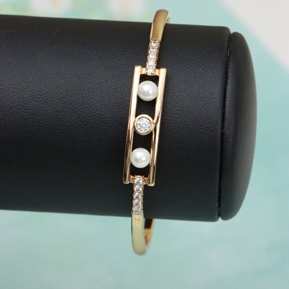 Elegant Rose Gold Bangle with Pearl & CZ Accents, XPBL0450 - Picture 7 of 12